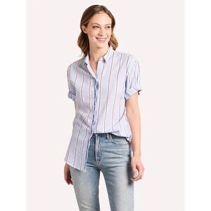 Xirena Channing Striped Button Up Shirt M Blue Red Cotton Casual